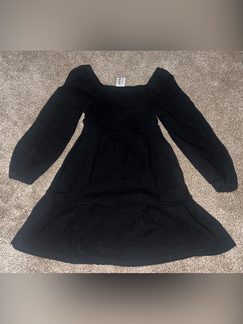 Old Navy Black Long-Sleeve Smocked Kids Dress
